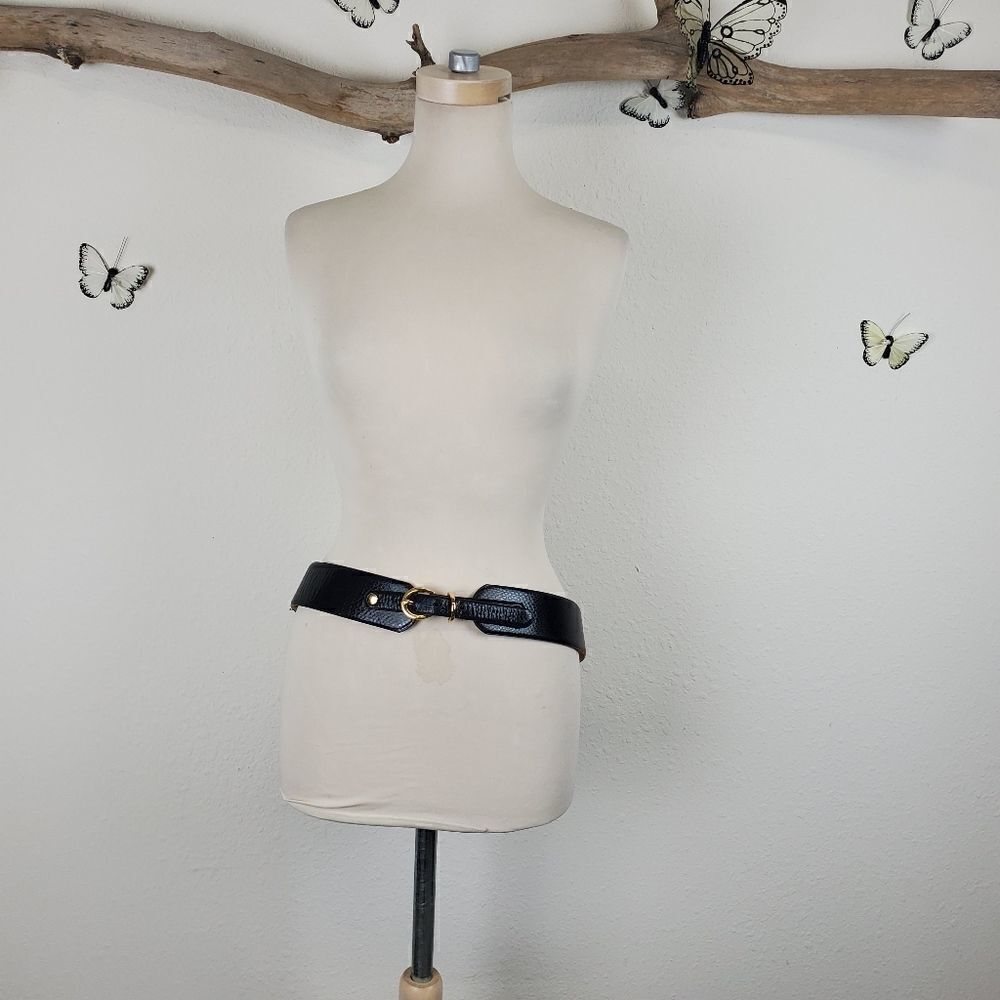 Tahari slim corset belt reptile embossed leather